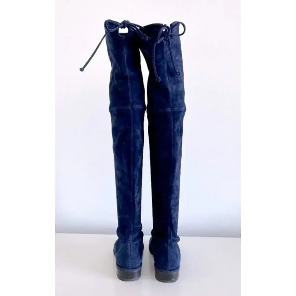 Stuart Weitzman Lowland Over-The-Knee Suede Boots in Navy Size 5